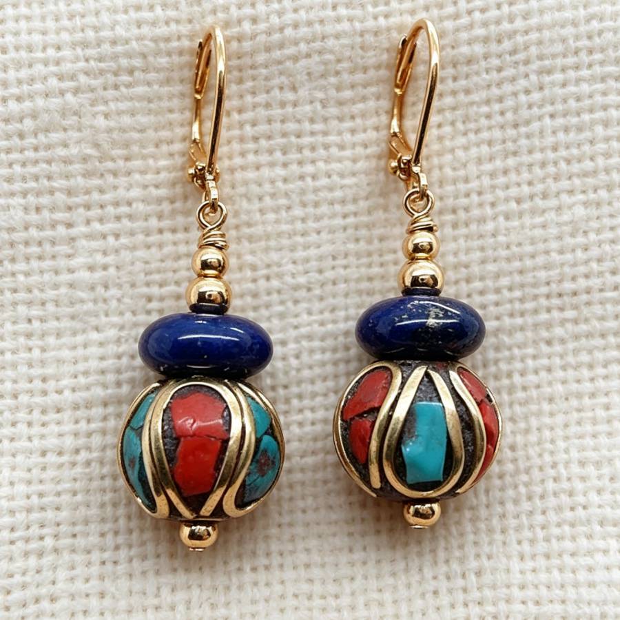Women Accessories Nepal - Boucles d'oreilles pendantes artisanales en Lapis