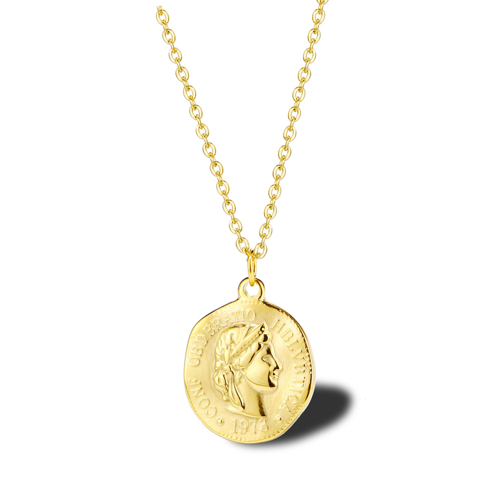 Coin Necklace Delicate - Collier pendentif disque rond Elizabeth en
