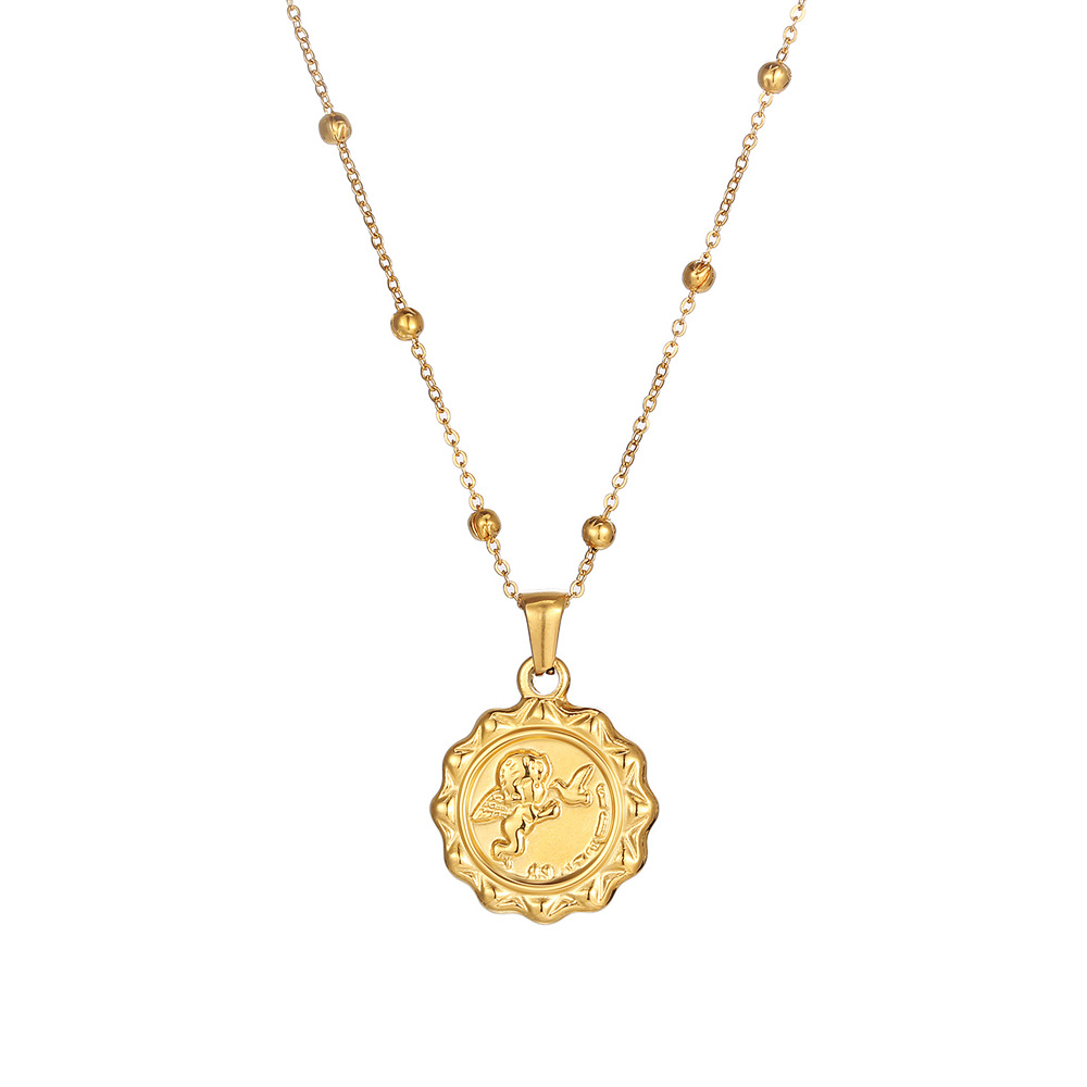 Coin Necklace Delicate - Collier pendentif rond en acier inoxydable