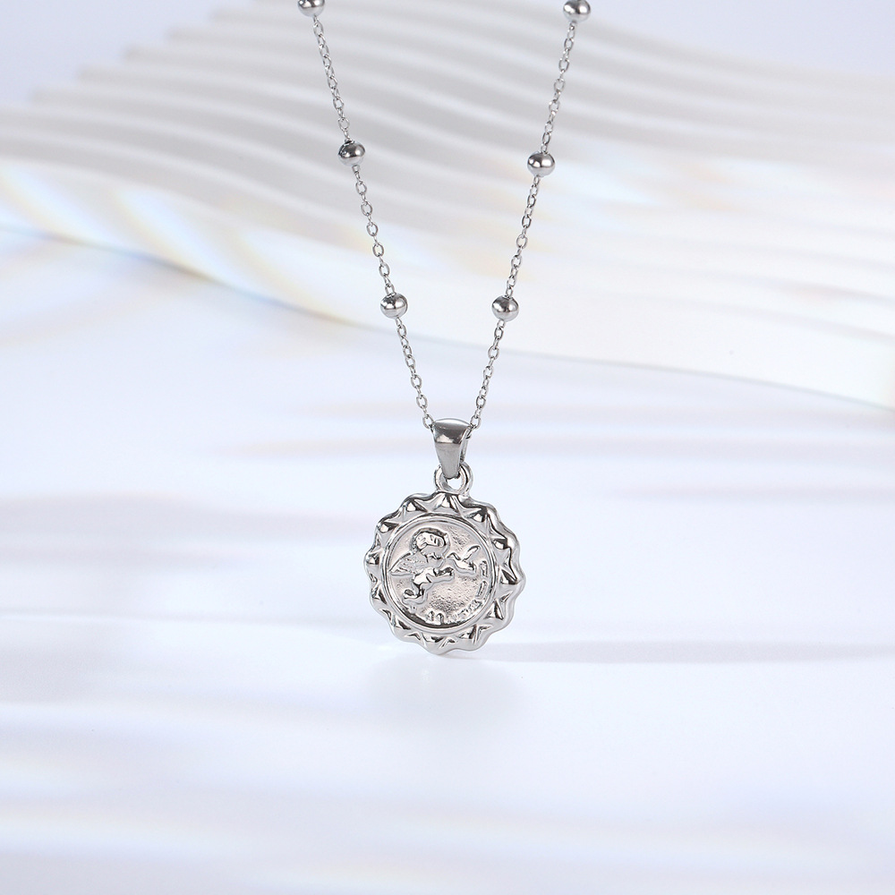 Collier pendentif rond en acie - Coin Necklace Delicate avis et prix